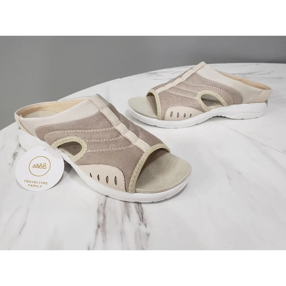 NEW Size 8.5 NARROW‎ Traciee 2 Open Toe Comfort Slide Sandals Tracie Tan Taupe